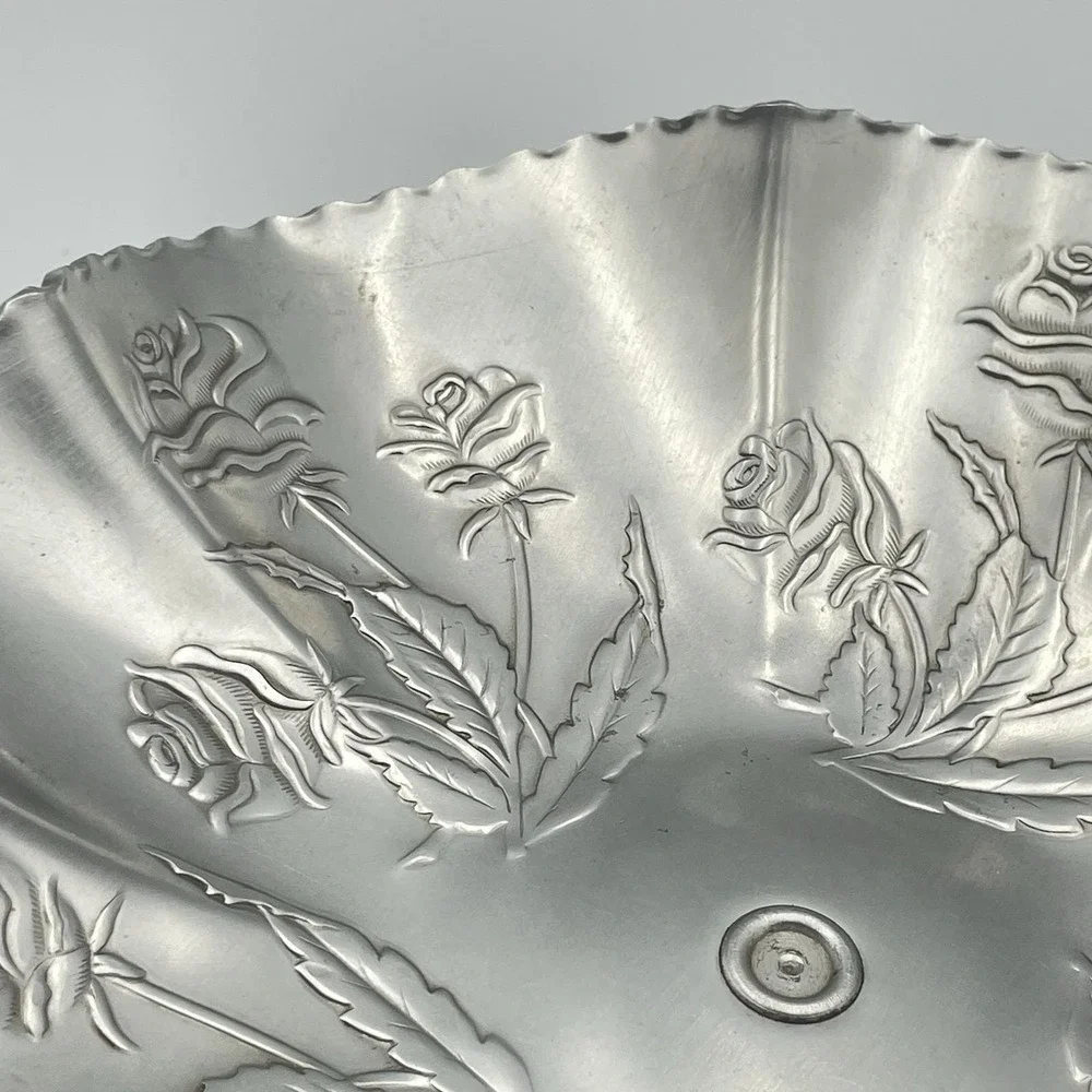 Vintage‎ Aluminum Rose Compote Pedestal Candy Dish 7